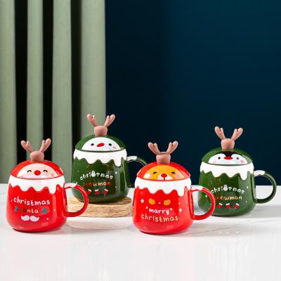 China Viable Wholesale Creative Christmas Ceramic Mug Christmas Mug Cartoon Luxury Mug With Lid for sale