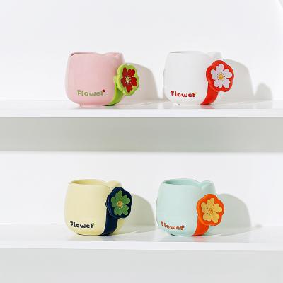 China Viable Creative Contrast Color Flower Cup High Standard Appearance Ceramic Mug Personality Gift for sale