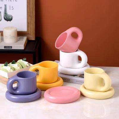 China Nordic Style Viable Pangpang Ceramic Fat Cup Creative Insti Novelty Cup And Saucer Coffee Cup for sale