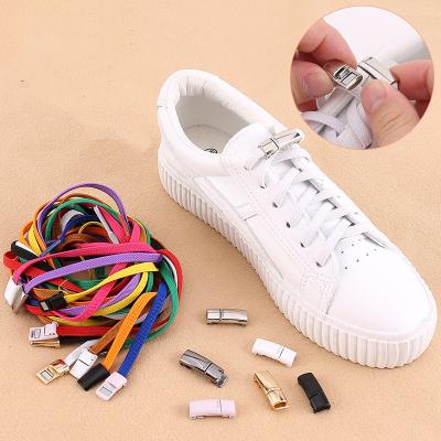 China Flat Wholesale  Outdoor Leisure Sneakers Lazy laces Colorful Quick  laces No Tie Flat Magnetic Shoelaces Elastic Shoe for sale