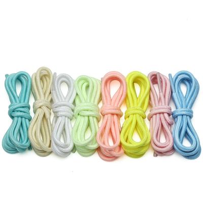 China Flat Customized 4mm  round Sport night running glow in the dark elastic luminous reflective  shoelaces for sneaker shoe. for sale