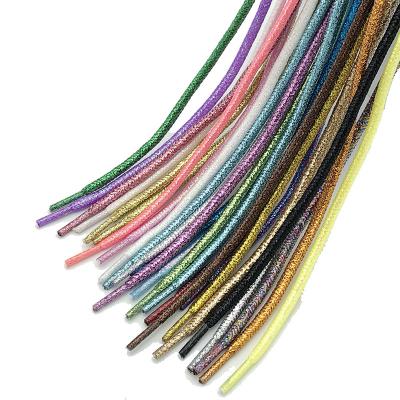 China Round Shoelace Maker Wholesale 115cm Rainbow Shiny Bling Glistening Round Metallic Rope Shoelace for sale