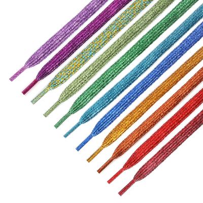 China Flat Factory Direct Sell Colorful Shoelaces Of Sneakers Flat Shoe Laces Running Shoe Lacing Metallic Glitter Shiny Shoelaces for sale