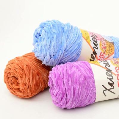 China Good customized 4mm 1 ply 100g colorful chenille yarn chunky  100% polyester soft wool chenille yarn for baby crochet knitting for sale