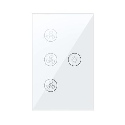 China Tempered Glass Panel+PC Tuya Smart Touch Wall Switch for WiFi Smart Voice Control Ceiling Fan Lamp Fan and Light Switch for sale