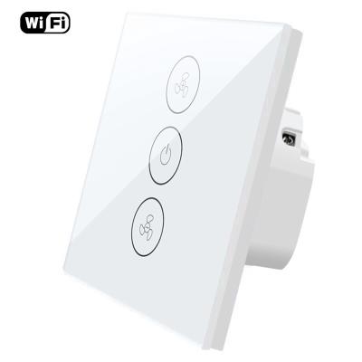 China Tempered Glass Panel Wall Fan Switch + PC Tempered Glass Touch Screen Tuya Smart WiFi Fan Switch Remote Fan Speed ​​Controller EU Glomarket for sale