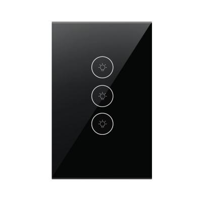 China Tempered Glass Panel + Touch Screen PC WiFi Smart Home Switch Tuya Alexa Google 3Gang USA Standard Glass Wall Light for sale