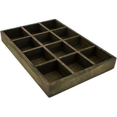 China Rustic Wooden Drawer Organizer with 12 Grid Place Dividers, Dark Green for sale