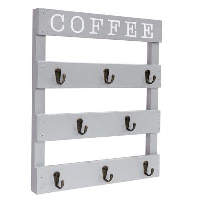 China Wholesale Nature Gray Wall Shelf Hook Cup Holder Storage Rack Wine Glass Stocked Wooden Hanging Rack for sale