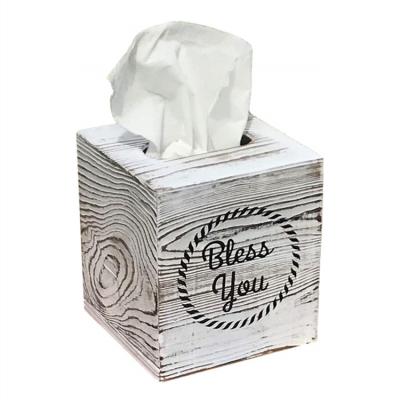 China Restaurant home decor hotel rustic white barnwood torched to bless you tissue box cover 2020 high quality product for sale