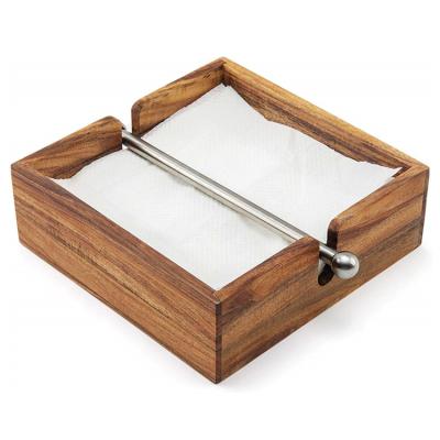 China Home Wholesale Custom Handmade Square Face Holder Acacia Restaurant Hotel Restaurant Paper Napkin Dish Wood for sale