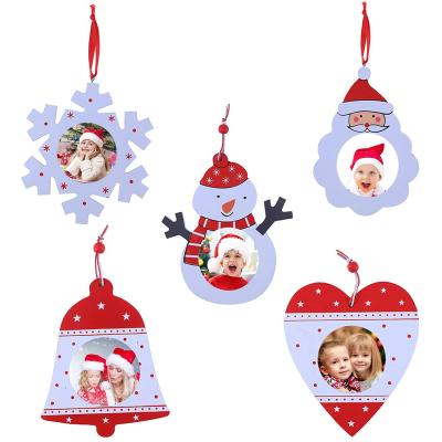 China Christmast Ornament Christmas Tree Decorations Santa Claus Snowman Snowflake Bell Shaped Heart Family Picture Hanging Keepsake - 5 Pieces Set for sale