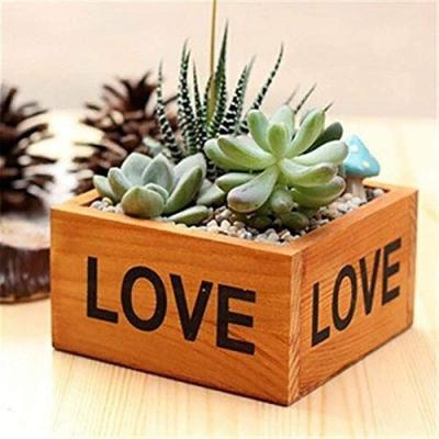 China Pastoral Wooden Plant Pot Plant Plastic Flower Pot, Cute Love Letter Printed Wooden Box Container Pot Succulent Planting Picture for sale