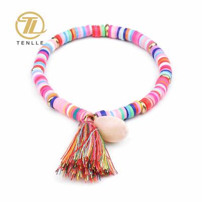 China Fashion Polymer Clay Bracelet Multi Beads Women TRENDY Bangle Set With Shell And Tassels For Accessories Jewelry for sale