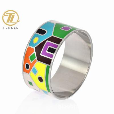 China Fashion TRENDY Wholesale High Quality Gold Plated Large Enamel Maid Stainless Steel Bangle Cloisonne Bracelet for sale