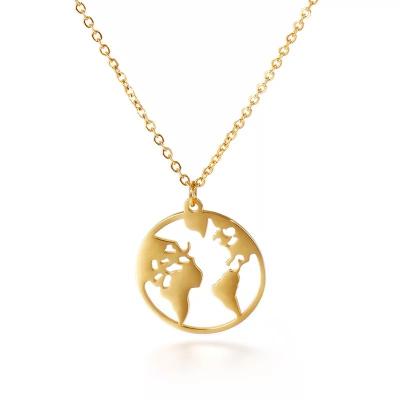 China FASHIONABLE Map Planet Earth World Peace Gold Thin Layer Necklace Stainless Steel Pendant Jewelry for sale