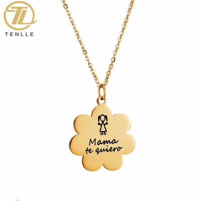 China TRENDY Personalized Letter Necklace Jewelry Customized Text Stainless Steel Flower Pendant Necklace for sale