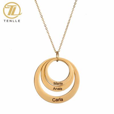 China FASHIONABLE Stainless Steel Three Ring Combination Necklace Engraved Name Set Necklace Customized Jewelry for sale