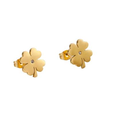 China New Design FASHIONABLE Gold Plated Stainless Steel Lucky Four Leaf Clover Flower Stud Earrings Jewelry for sale