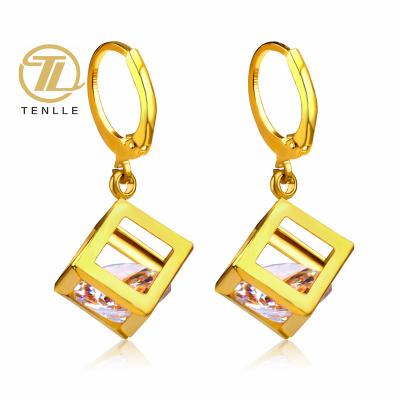 China TRENDY Fashion Elegant Square Stainless Steel Geometric Stud Earrings With Stone For New Design With Girl Jewelry for sale