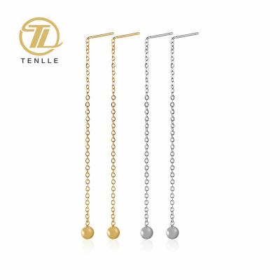 China Wholesale TRENDY Simple Long Stainless Steel Tassel Chain With Round Beads For Women Earrings Jewelry for sale