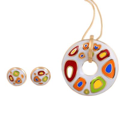 China 2020 FASHIONABLE new jewelry gold round pendant necklace and earrings color enamel jewelry sets for sale