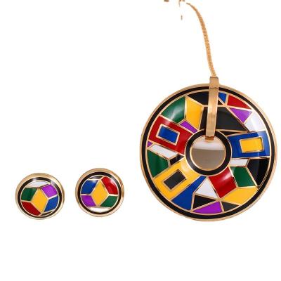 China Wholesale TRENDY Fashion Stainless Steel Jewelry Sets Custom Enamel Jewelry Set Necklace and Earrings Sets for sale