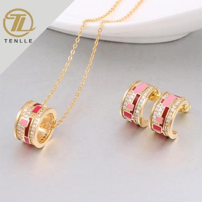 China Gift Fashion Gold Plated Necklace Earring Jewelry Alloy Enamel Ring Accessories Jewelry Sets for sale