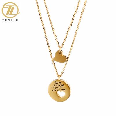 China TRENDY Couples Double Chains Necklace With Stainless Steel Hollow Heart For Women Jewelry for sale