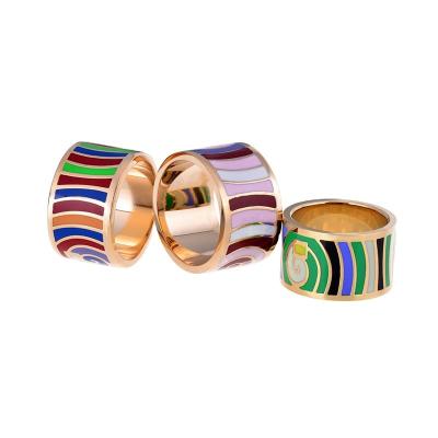 China TRENDY Factory Direct Simple 18k Gold Plated Colorful Enamel Stainless Steel Rings Jewelry Women Men for sale