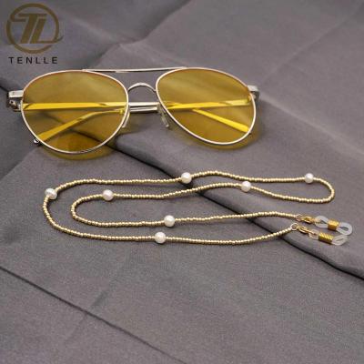 China Handmade fashion glass bead facemask laser bead chain anti-skid gold boho lanyard bead necklace for sale