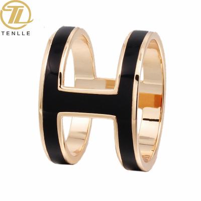 China TRENDY H Letter Shape Gold Plated Ring With Enamel For Ladies Scarf for sale