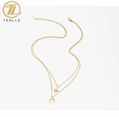 China TRENDY Hot Selling Star Moon Choker Pendant Necklace For Women Multi Layers Gold Plated Gift Jewelry for sale