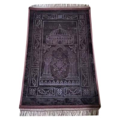 China Factory Wholesale Cheap Quality Anti Slip Price Solid Color Raschel Embossed Prayer Mat With Fringes for sale