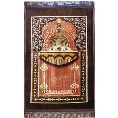 China Factory Supplier Non Slip Wholesaler for Quality Muslims Printed Embossed Raschel Prayer Mat with Fringes for sale