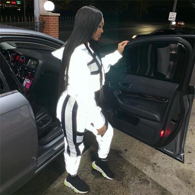 China China Factory Low MOQ Reflective Tracksuit Set Women Breathable Reflective Two Piece Set for sale