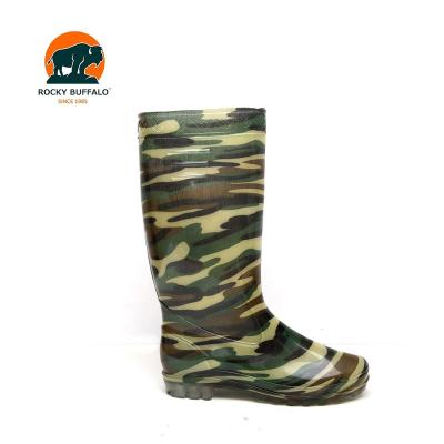 China PVC Rocky Buffalo Camouflage Army Green PVC Rain Boots For Women High Heel Fashion Rain Shoes Waterproof for sale