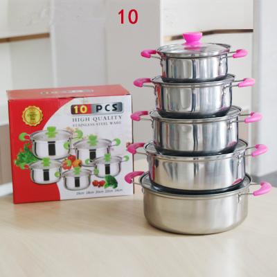 China Sustainable 10 Piece Wholesale Kitchen Ware Pot Gift Set Stainless Steel Cooking Milk And Soup Pot Kitchen Accessories Set Cookware Set for sale