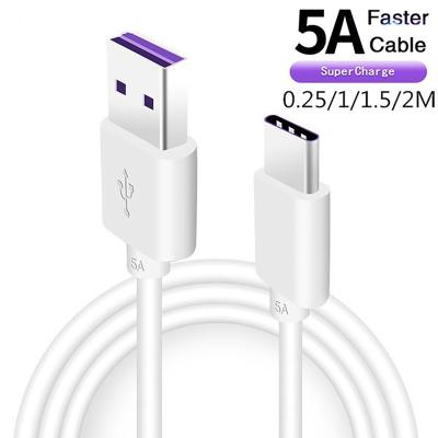 China Mobile Phone 0.25M 5A USB Type C Cable For Samsung S21 20 S9 S8 Xiaomi Huawei P40 P30 Pro Fast Charging Mobile Phone Charging Wire White Cable for sale