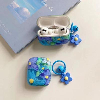 China Eco-friendly embossed blue oil painting flowers earphone shell for airpod 1/2 cute soft tpu earphone case for airpod 3 for airpod pro for sale