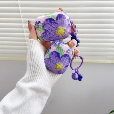 China Eco-friendly purple oil painting flowers earphone shell for airpod 1/2 cute soft tpu earphone case for airpod 3 for airpod pro for sale