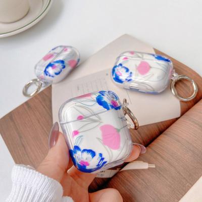 China New Eco-friendly For Airpods 1 2 3 Blue Flower Earphone Cover Pro Transparent TPU Earphone Protective Case for sale