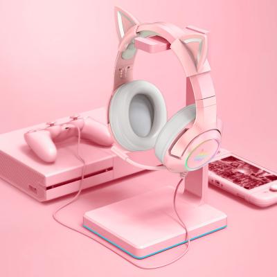 China ONIKUMA K9 7.1 3.5 Pink Headband Cat Ears Headphone Earphone With Retractable Microphone And Rotating Earbuds for sale