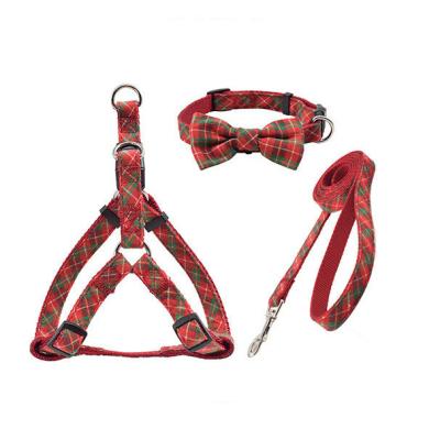 China Christmas Gift Padded Adjustable Bow Tie Dog Collar Harness And Leash Set for sale