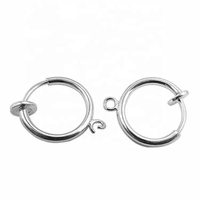 China wholesale jewelry 925 sterling silver no ear piercing simple smooth tube plain rounded circle earring findings EHPJ0001 for sale