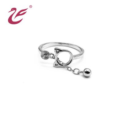 China 2021 FASHIONABLE new style especially for ladies custom 925 Sterling sliver pearl ring cat head pendant rings for sale