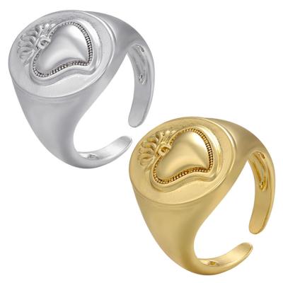 China FASHIONABLE Stacking Sterling Silver Chunky Jewelry Adjustable Open Heart Shaped Ring Gold Plated Jewelry Rings for Women and Men Couples for sale