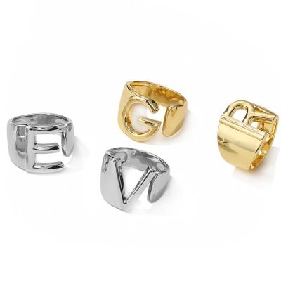 China FASHIONABLE South Korea Dongdaemun fashion English alphabet custom gold plated ring open female personality American exaggerated rings retro for sale