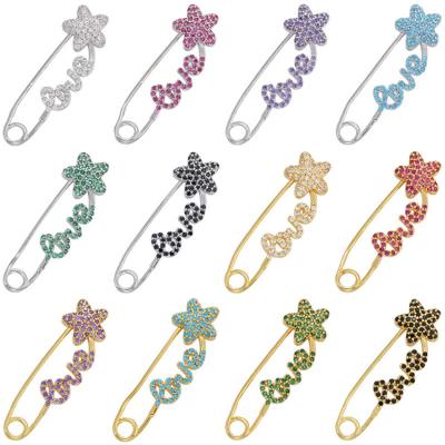 China FASHIONABLE hot sale 18K gold plated colorful love brooches silver charm zircon flower clothes clips jewelry handmade diy paper charms for sale