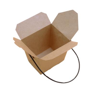 China Handmade Manufactured Food Box Container PLA Coated Biodegradable Paper Noodle Box With Handle for sale